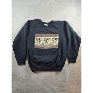 Vintage Sweatshirt Womens M Fit S Black Tribal Aztec Southwestern USA Made *Read